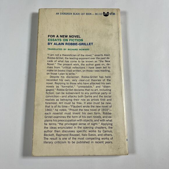 For a New Novel Essays on Fiction by Robbe Grillet 1965 Black Cat Paperback - Picture 4 of 8